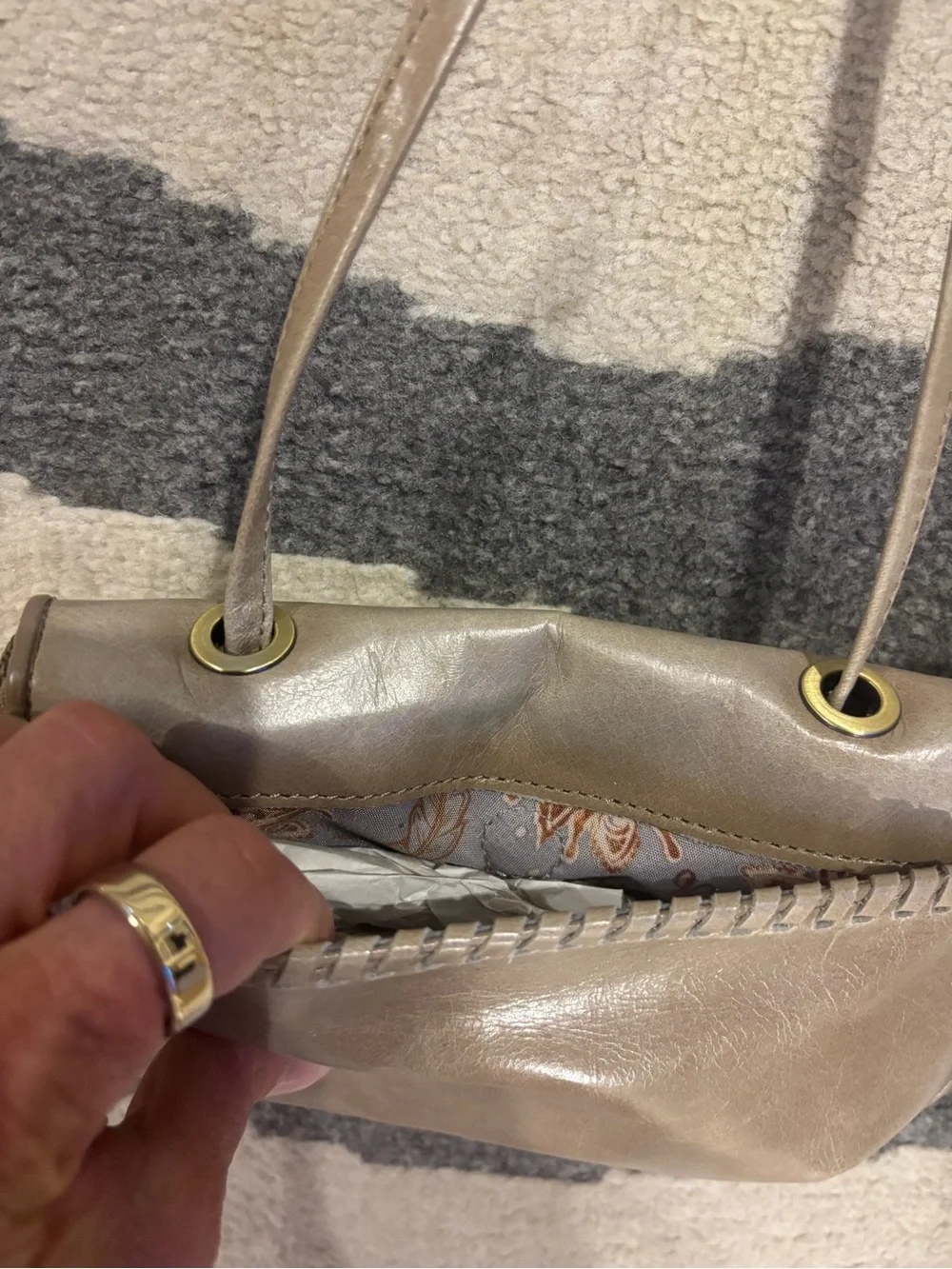 HOBO Taupe/Brown Leather Braided Trim Crossbody Bag